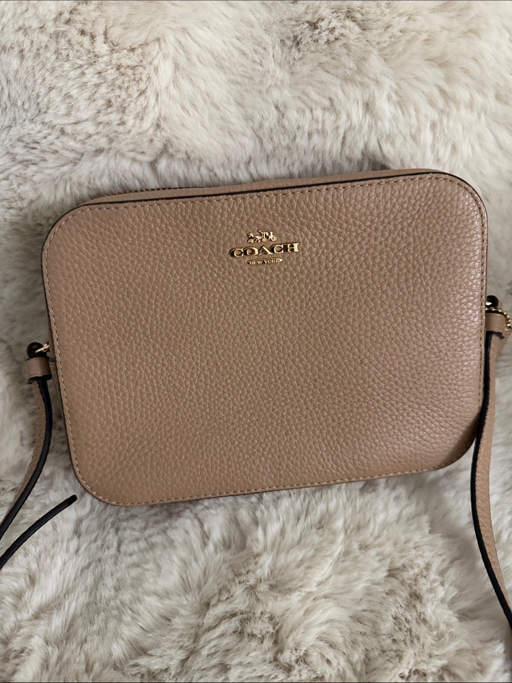 Coach Pebbled Leather Crossbody in Taupe